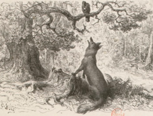 Illustration de Gustave Doré du Corbeau et du Renard