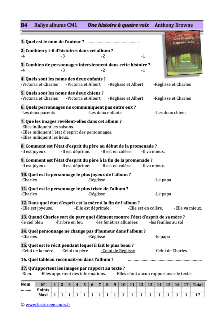 Questionnaire Une histoire à quatre voix