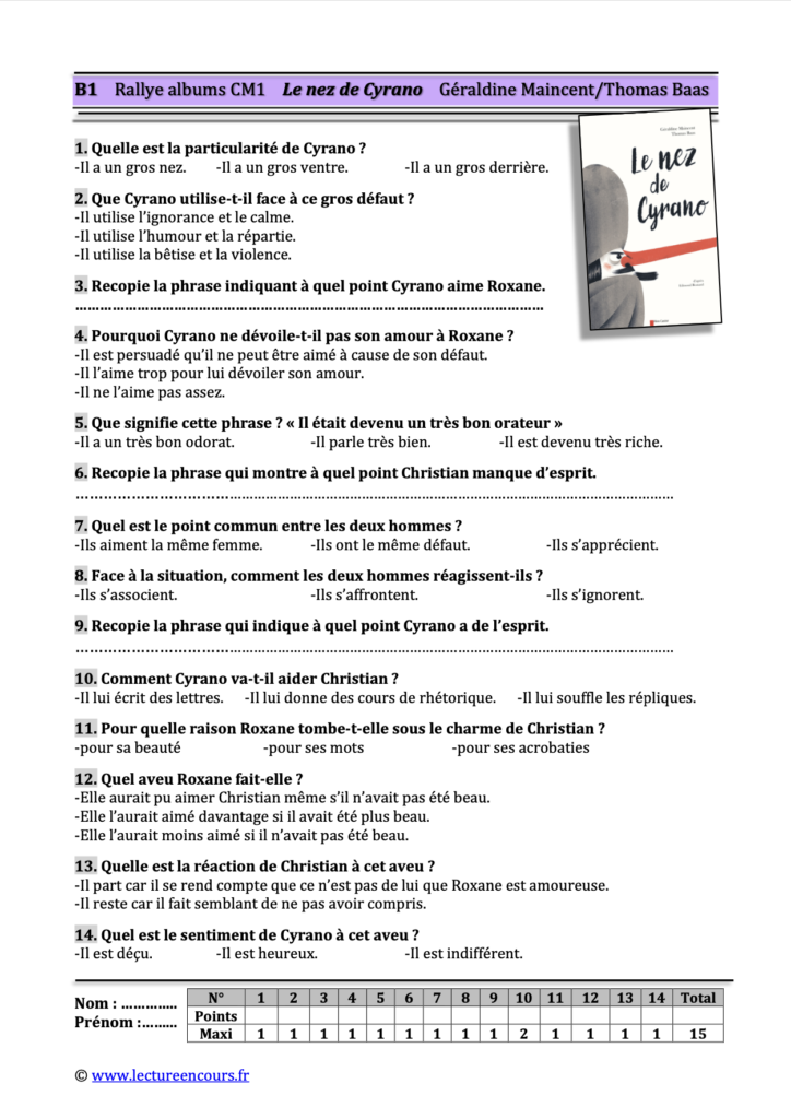 Questionnaire Le nez de Cyrano