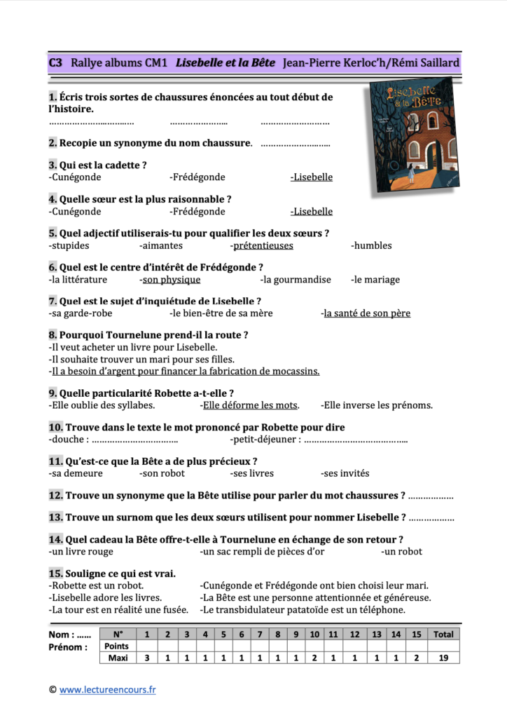 Questionnaire Lisebelle et la bête