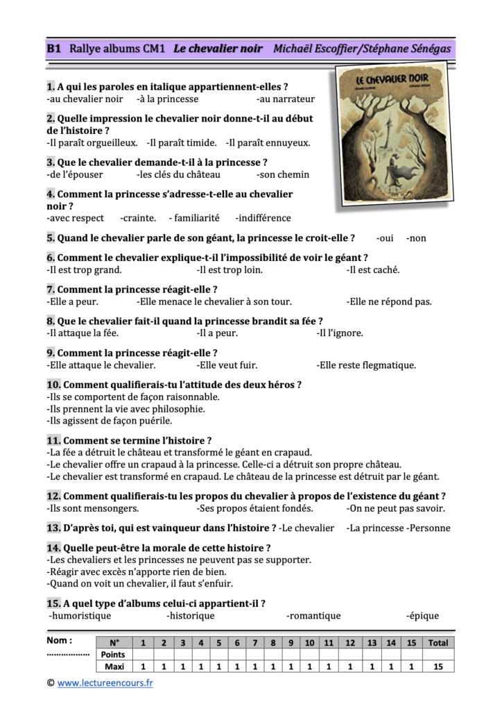 Questionnaire Le chevalier noir