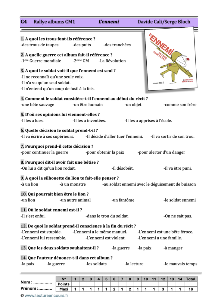 Questionnaire L'ennemi