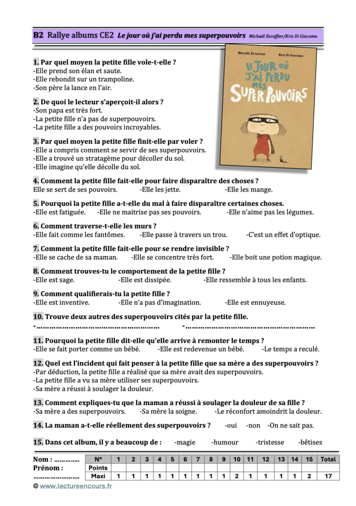 Questionnaire Le jour où j'ai perdu mes super pouvoirs