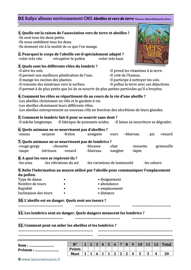 Questionnaire Abeilles et vers de terre