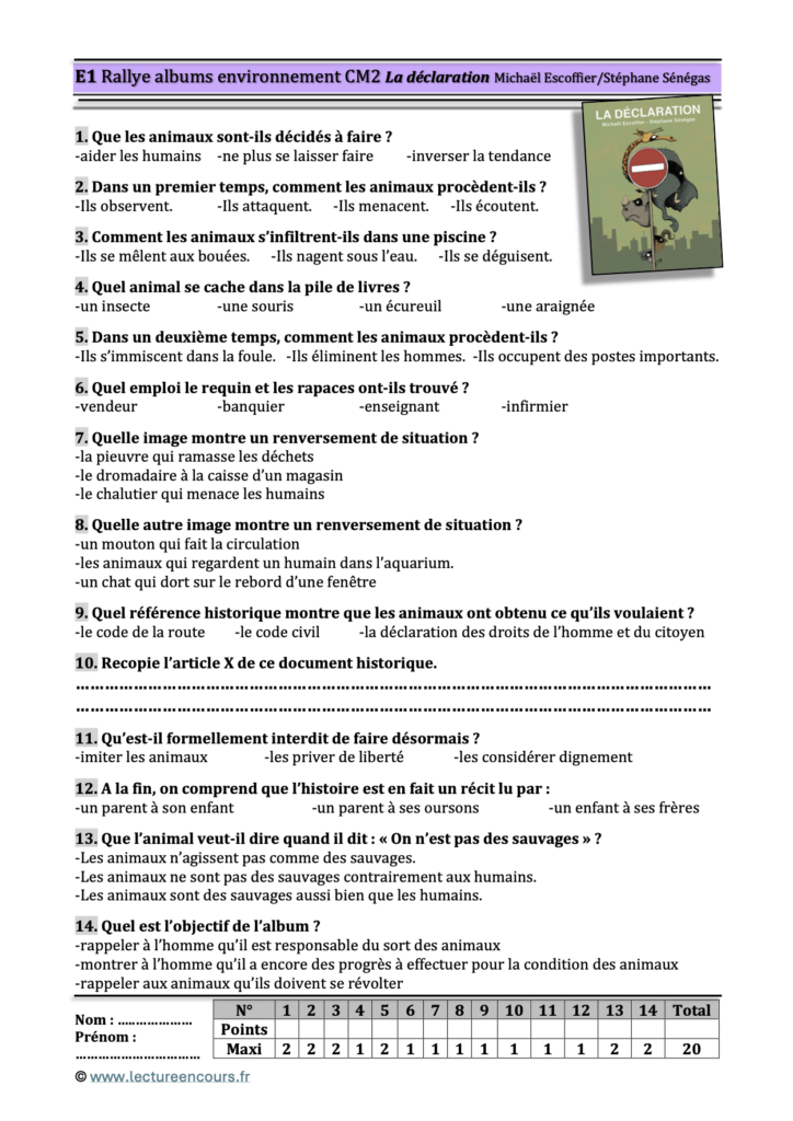 Questionnaire La déclaration