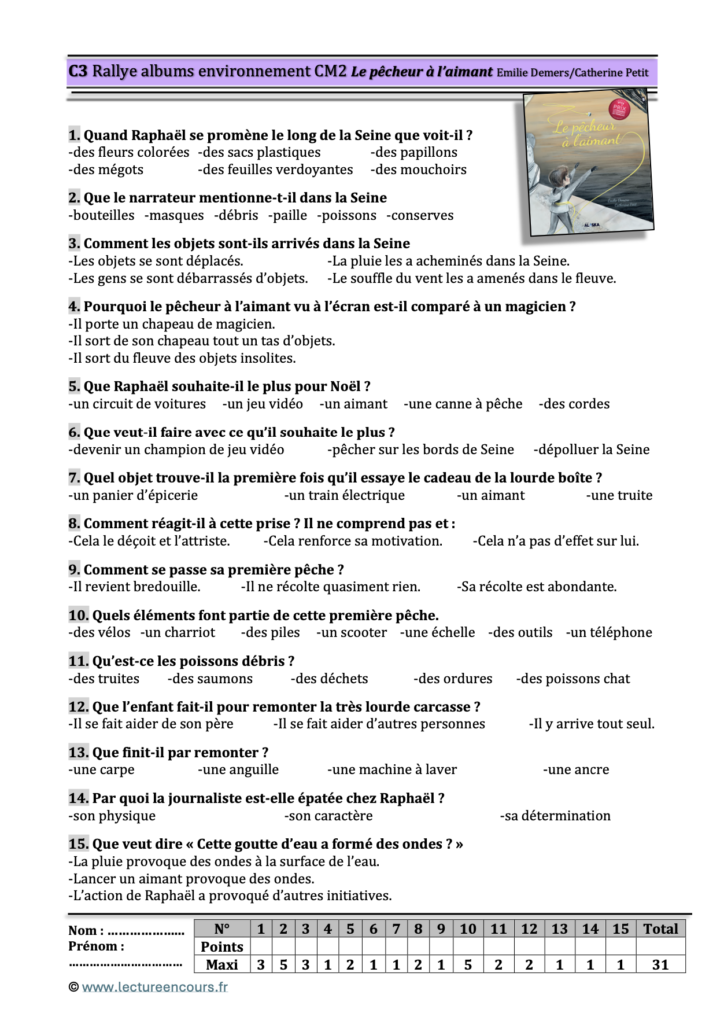 Questionnaire Le pêcheur à l'aimant