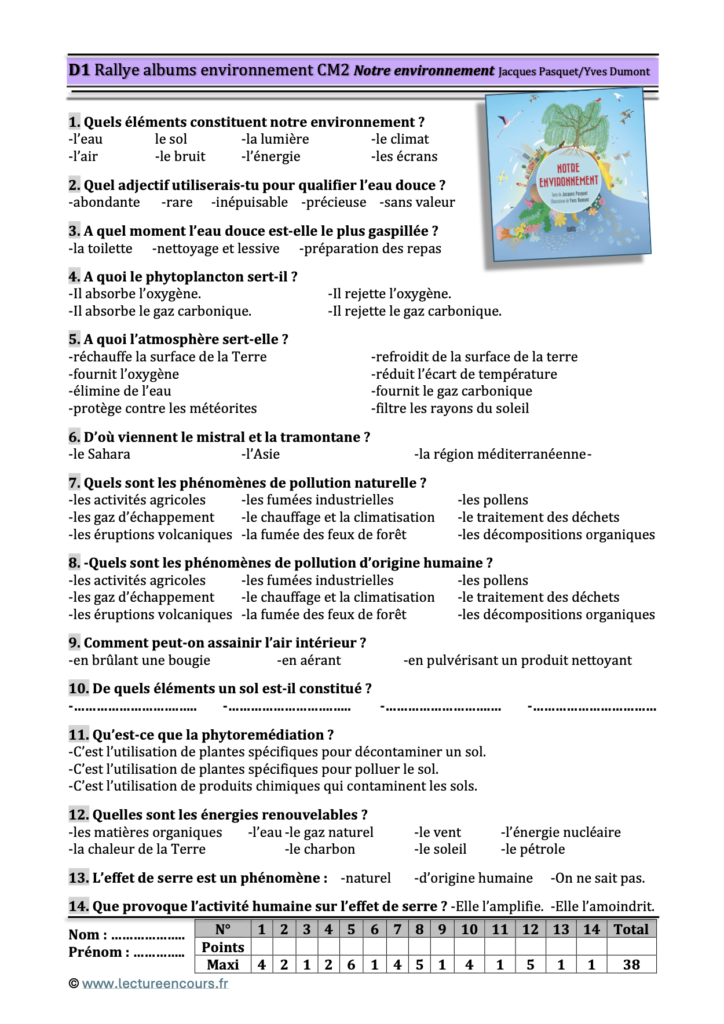 Questionnaire Notre environnement