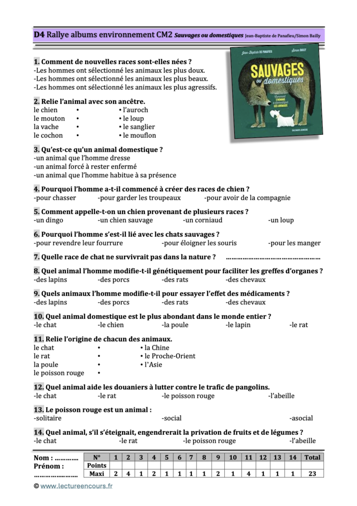 Questionnaires Sauvages ou domestiques