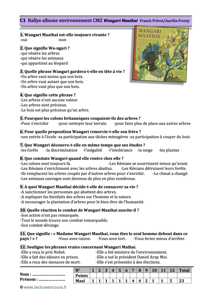 Questionnaire Wangari Maathai