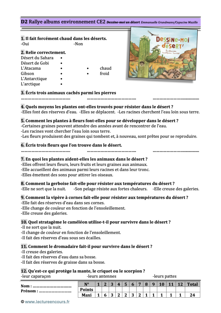 Questionnaire Dessine-moi un désert