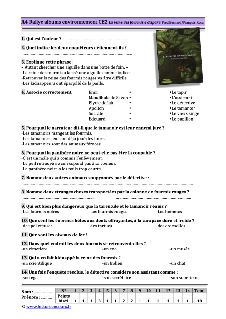 Questionnaire La reine des fourmis a disparu