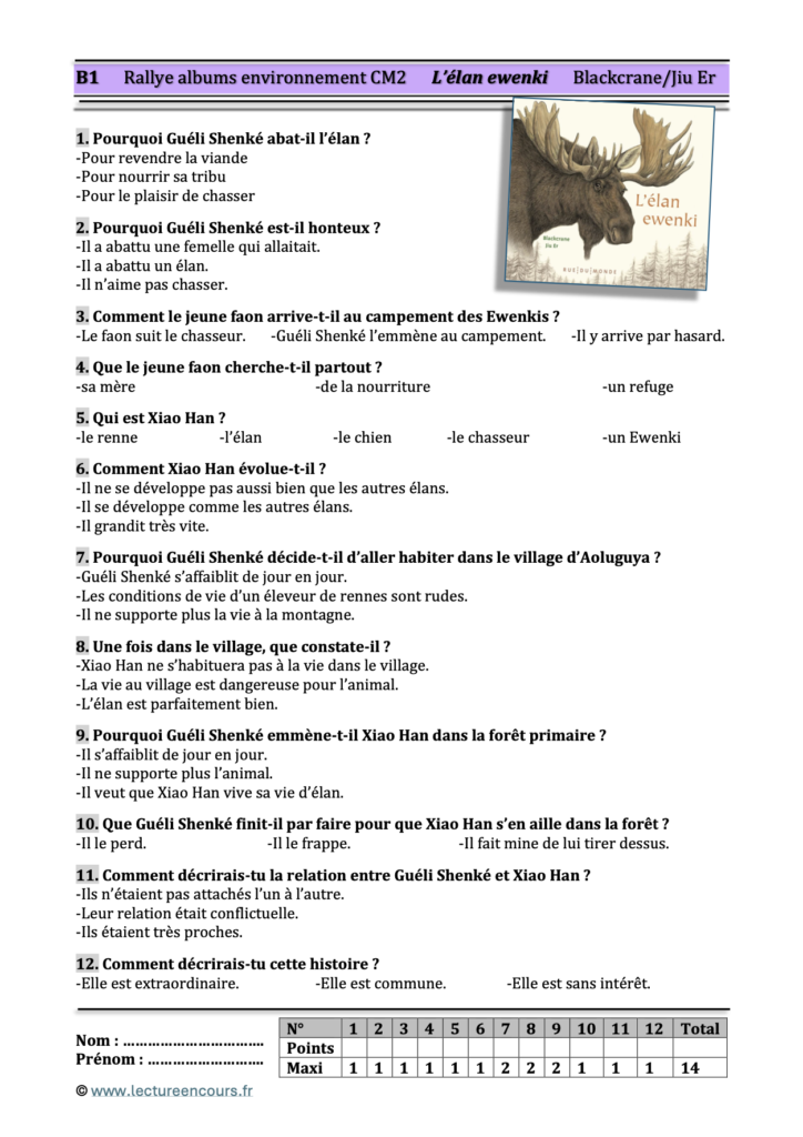 Questionnaire L'élan ewenki