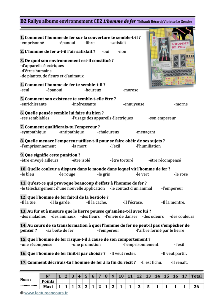 Questionnaire L'homme de fer