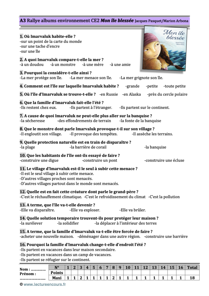 Questionnaire Mon île blessée