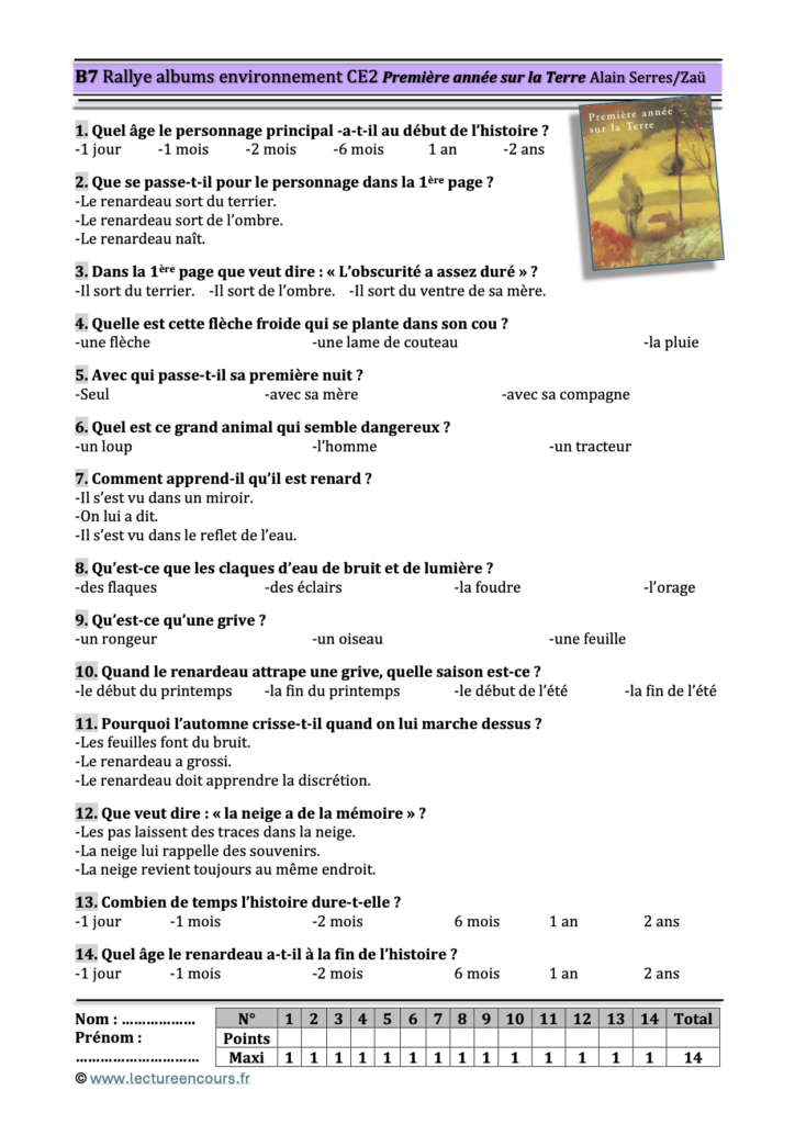 Questionnaire Première année sur la Terre