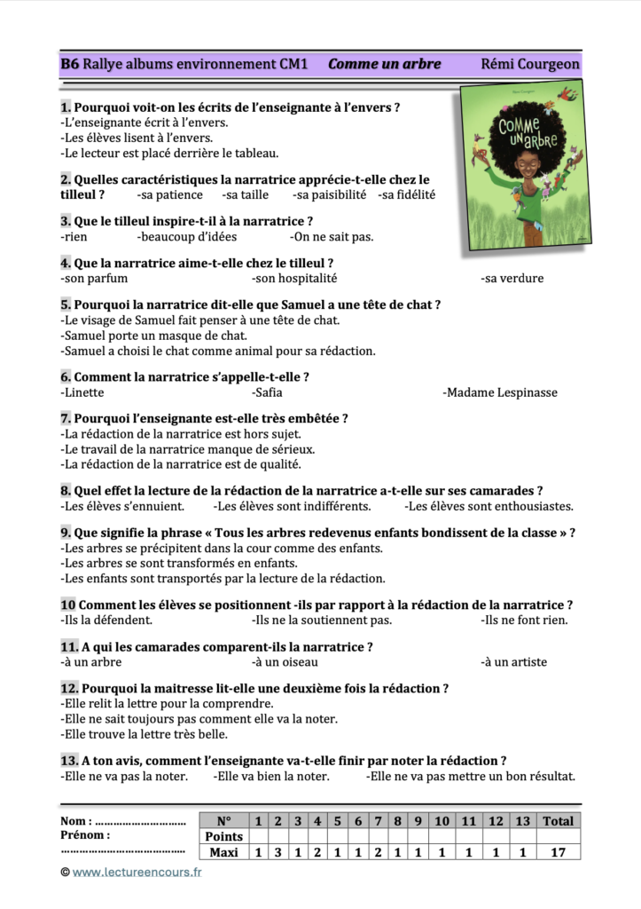 Questionnaire Comme un arbre