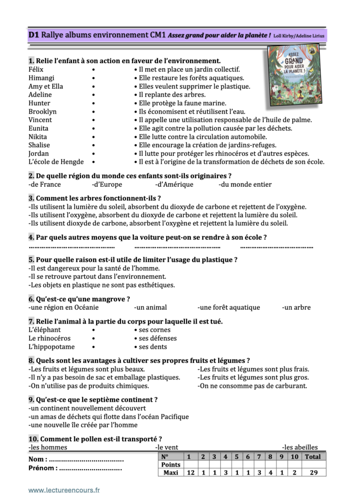 Questionnaire assez grand pour aider la planète
