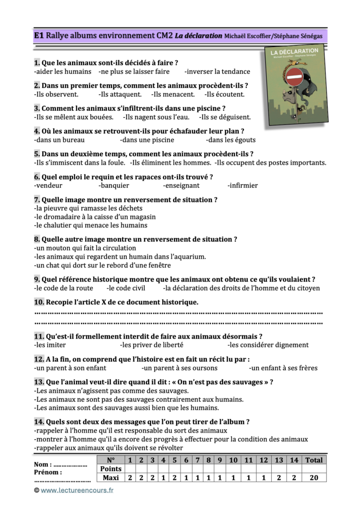 Questionnaire La déclaration