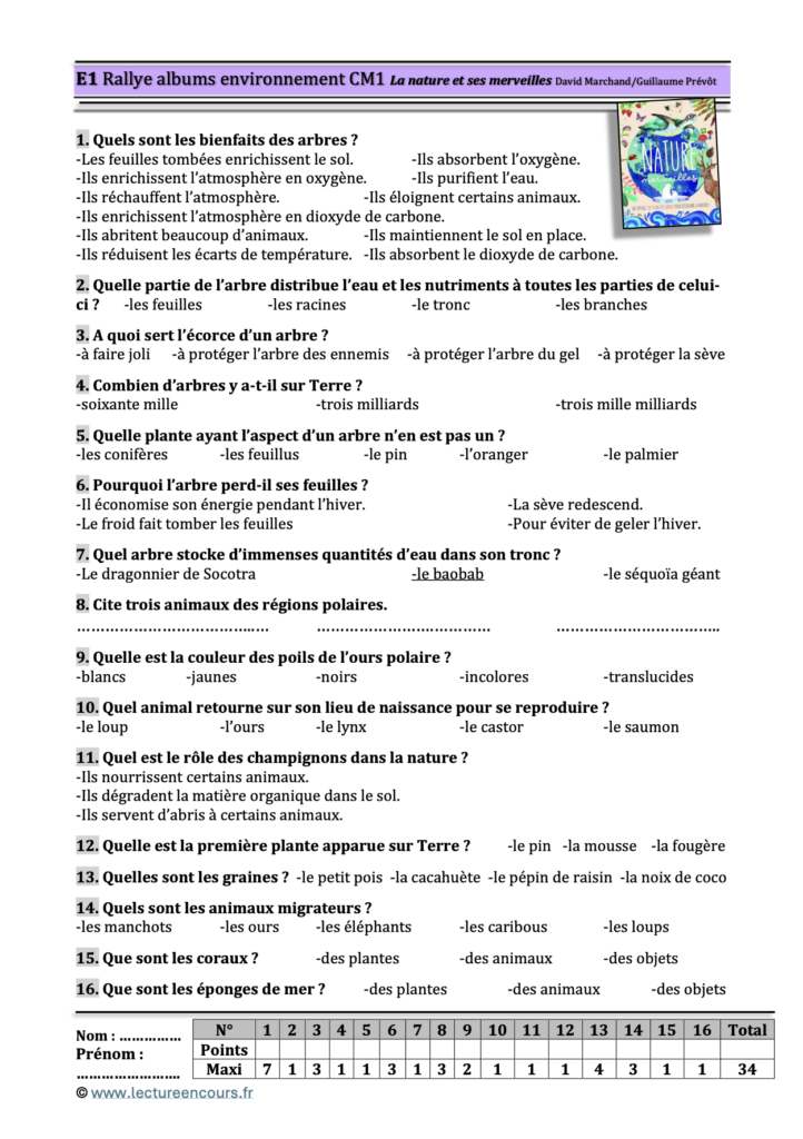 Questionnaire La nature et ses merveilles