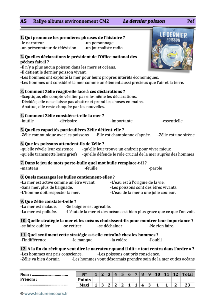 Questionnaire Le dernier poisson