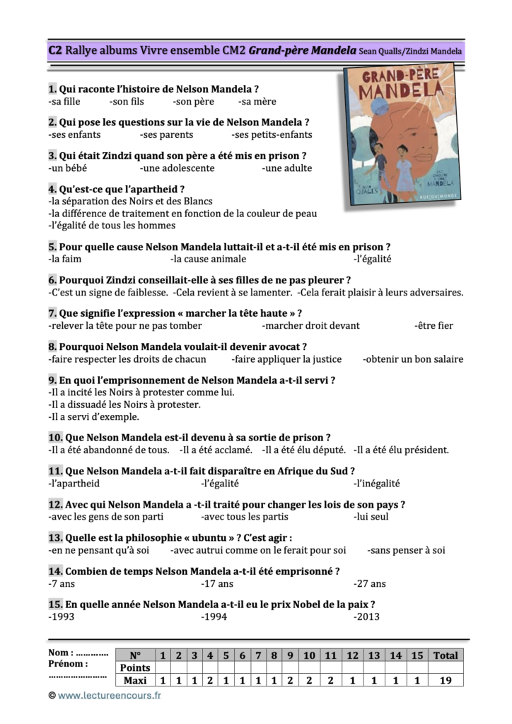 Questionnaire Grand-père Mandela