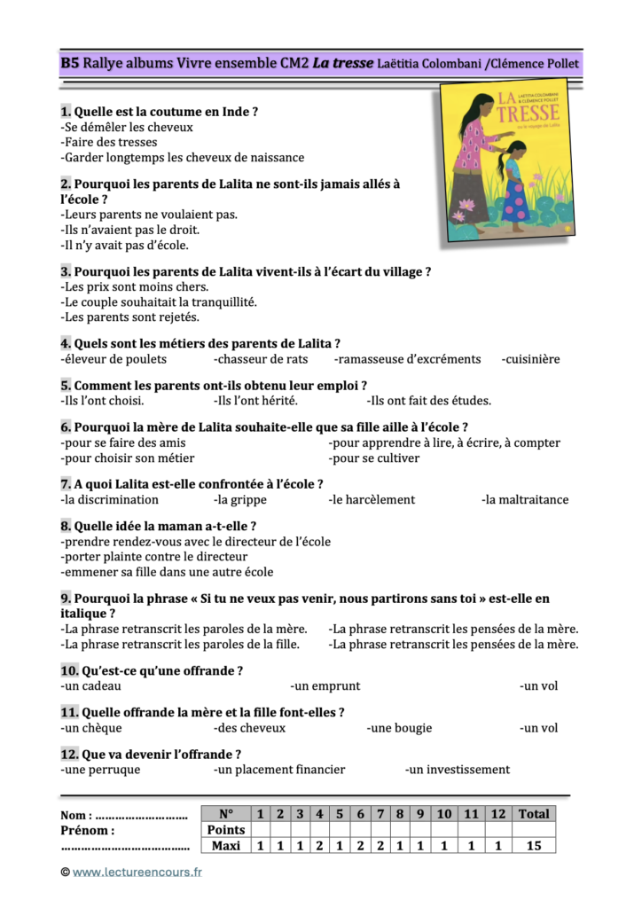 Questionnaire La tresse