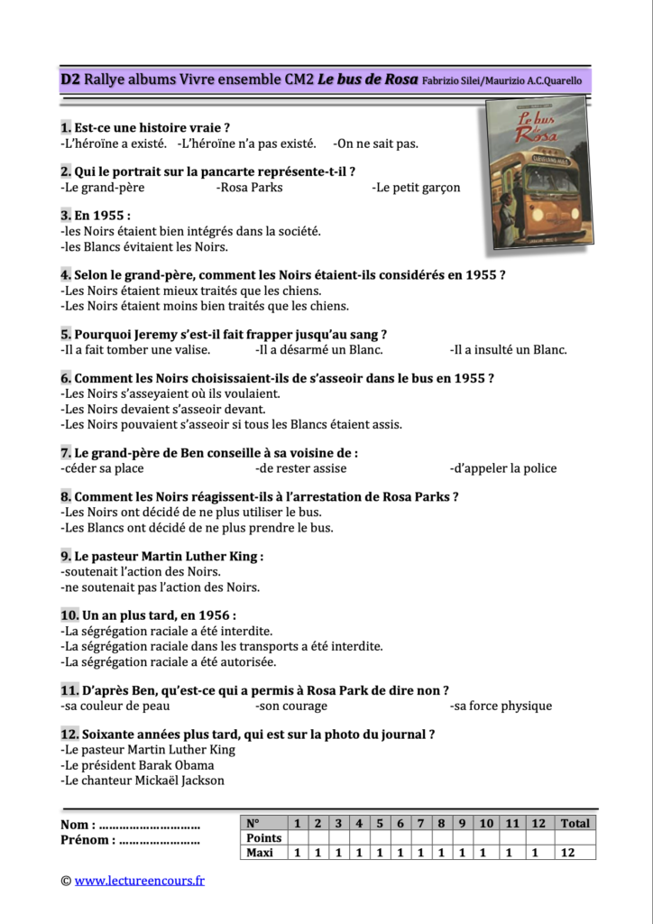 Questionnaire Le bus de Rosa