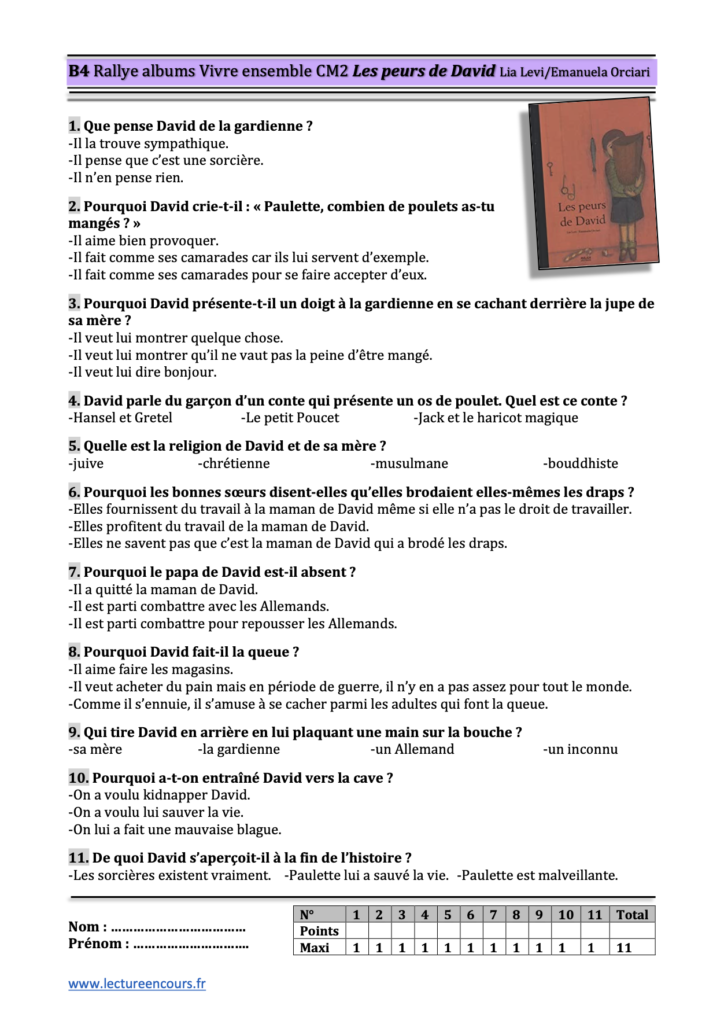 Questionnaire Les peurs de David