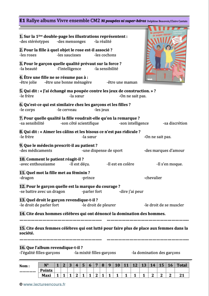 Questionnaire Ni poupée ni super-héros