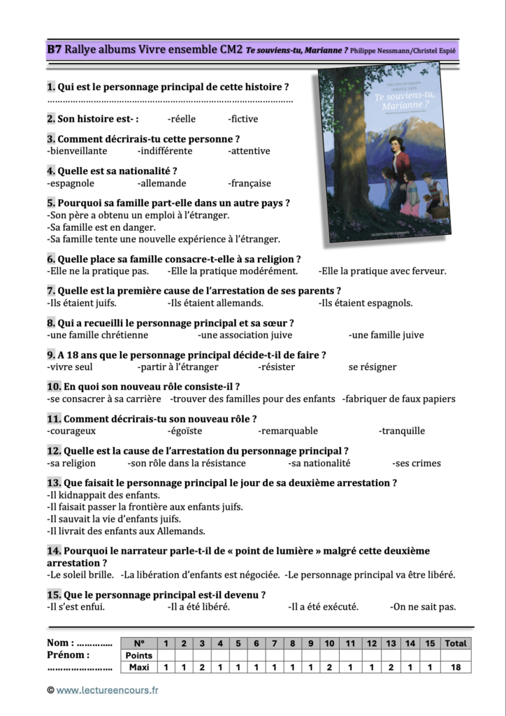 Questionnaire Te souviens-tu Marianne