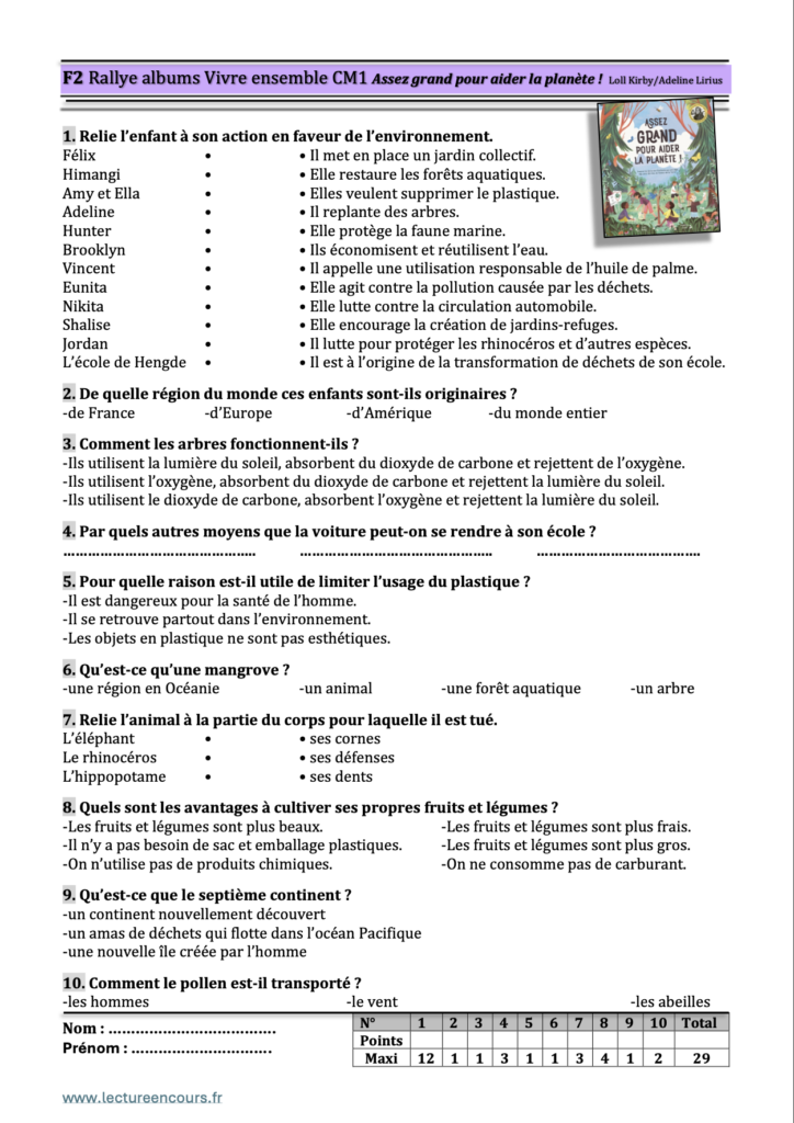 Questionnaire assez grand pour aider la planète
