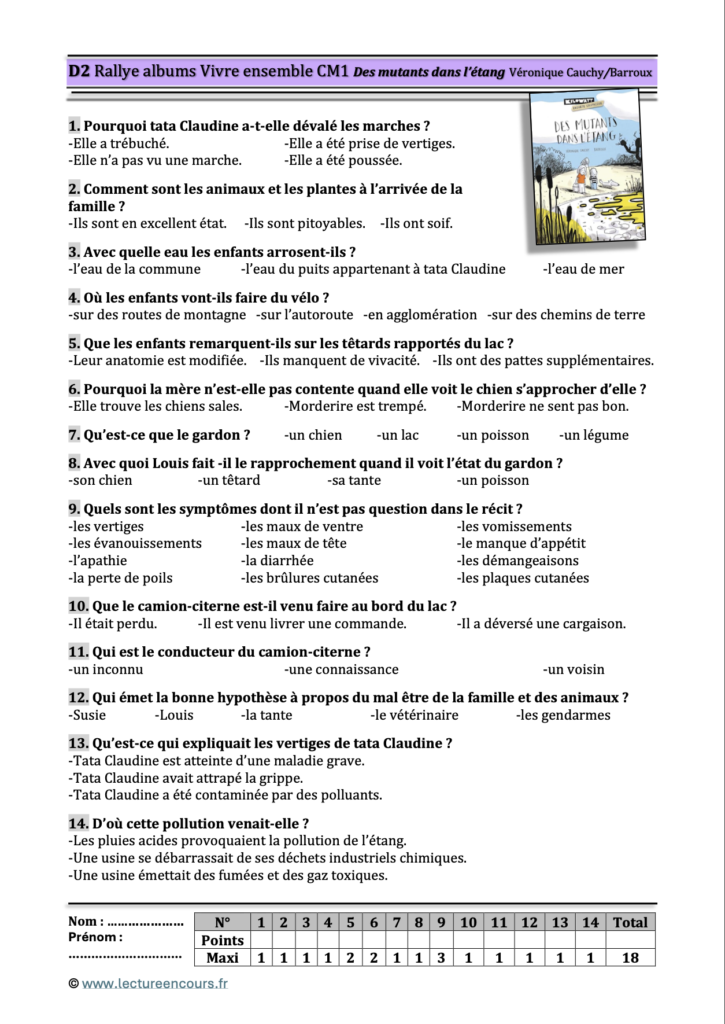 Questionnaire Des mutants dans l'étang