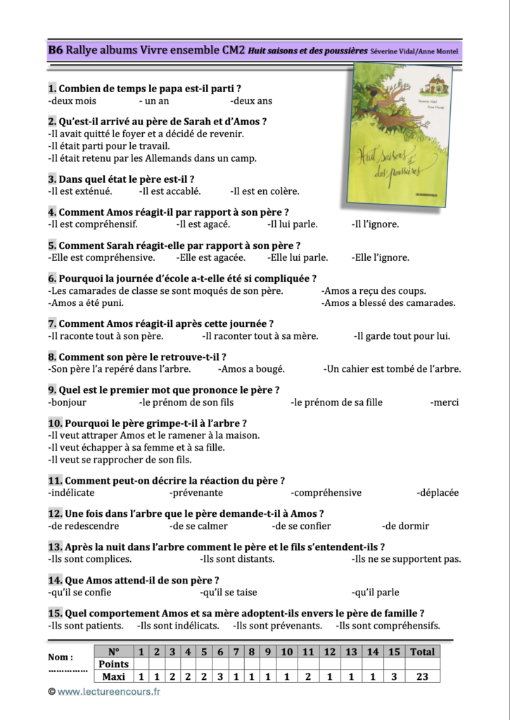 Questionnaire Huit saisons et des poussières