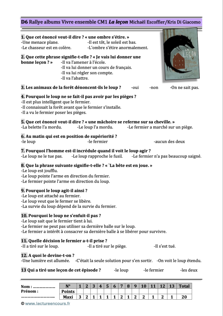 Questionnaire La leçon