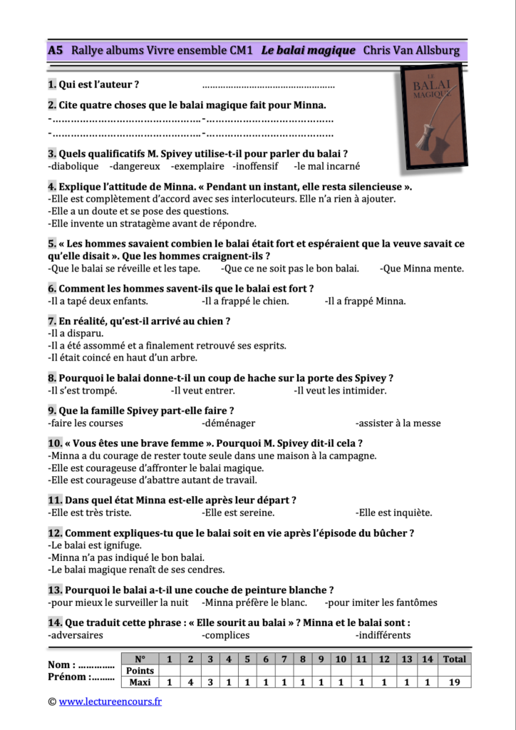 Questionnaire Le balai magique