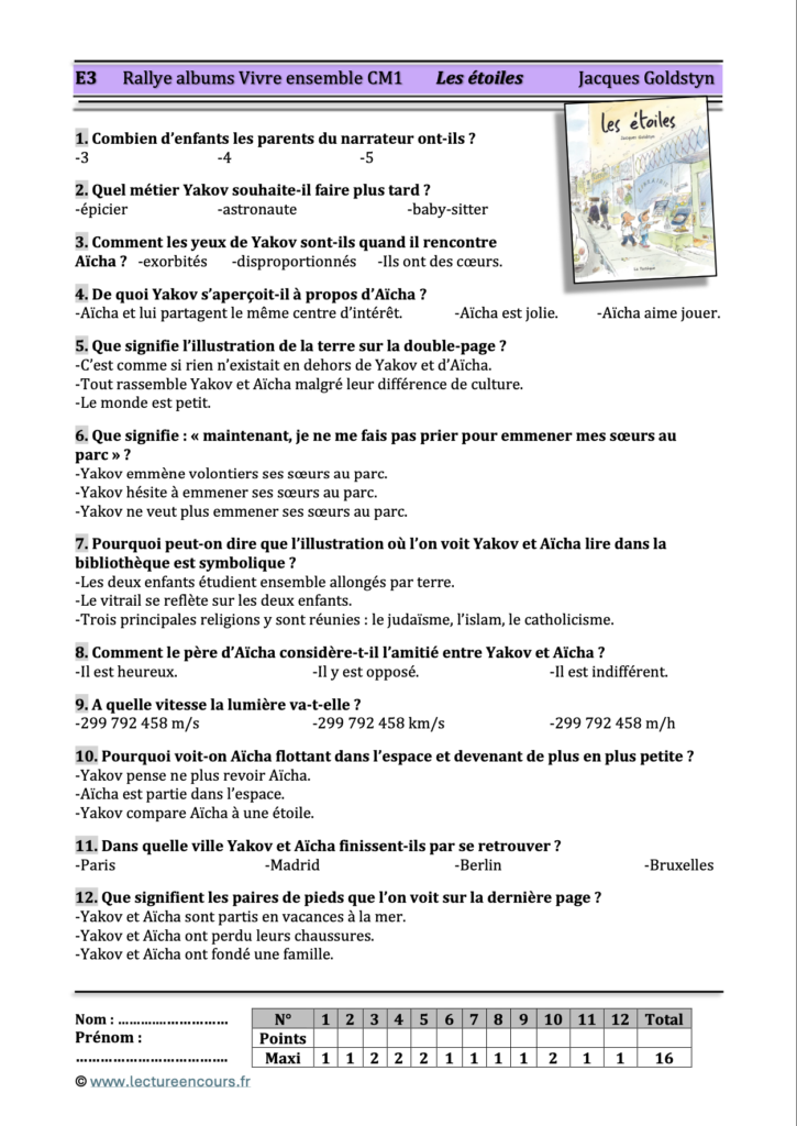 Questionnaire Les étoiles