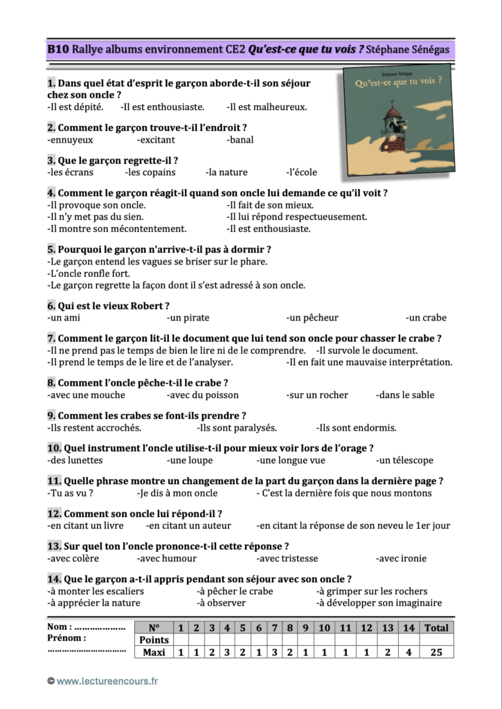 Questionnaire Qu'est-ce que u vois?