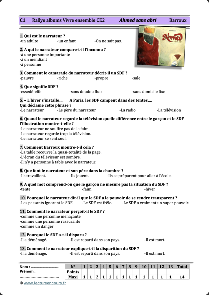 Questionnaire Ahmed sans abri