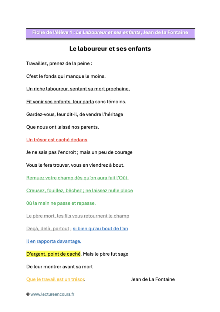 Fiche élève 1 Le Laboureur et ses enfants