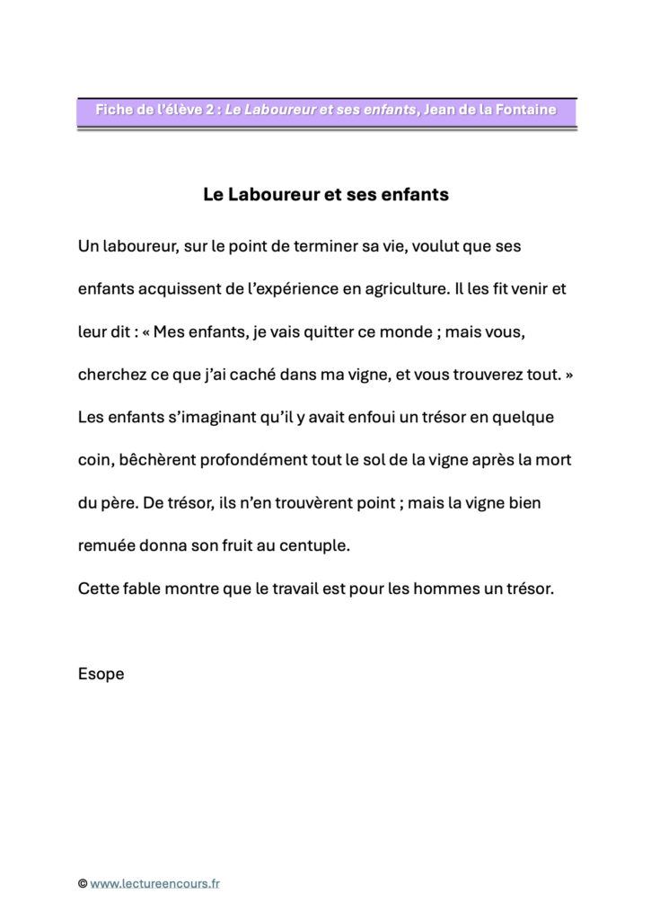 Fiche élève 2 Le laboureur et ses enfants