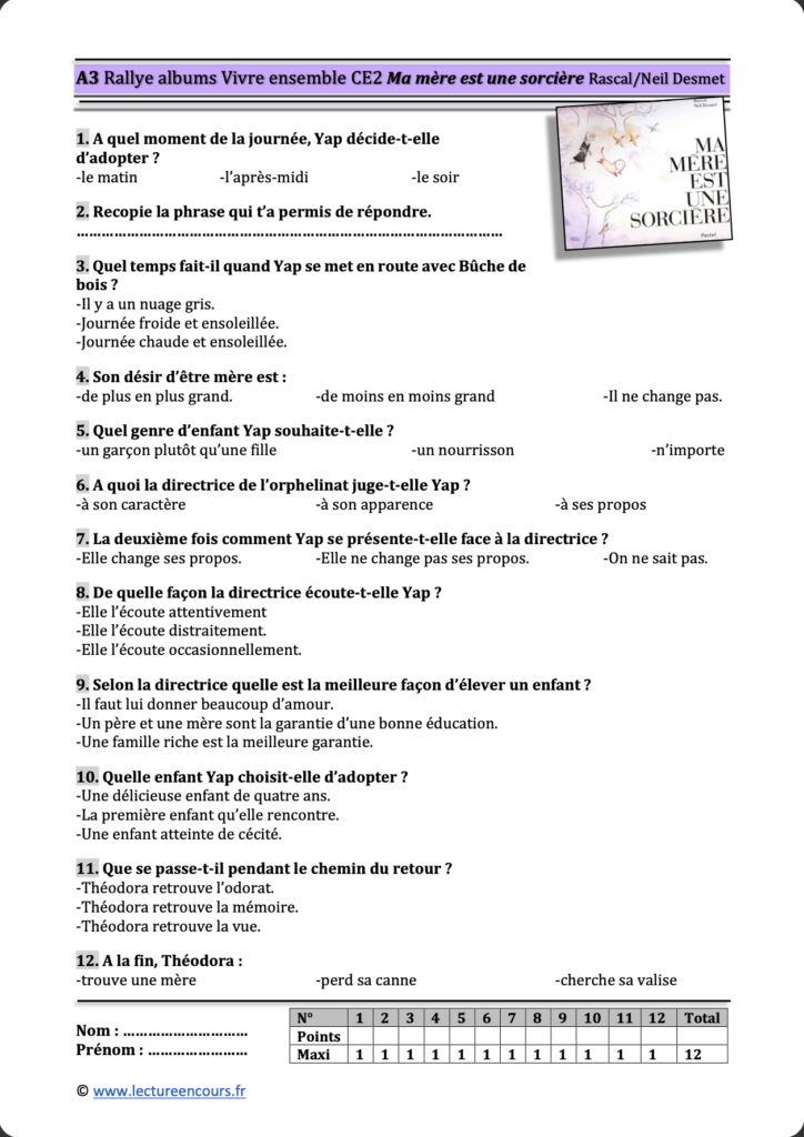 Questionnaire Ma mère est une sorcière