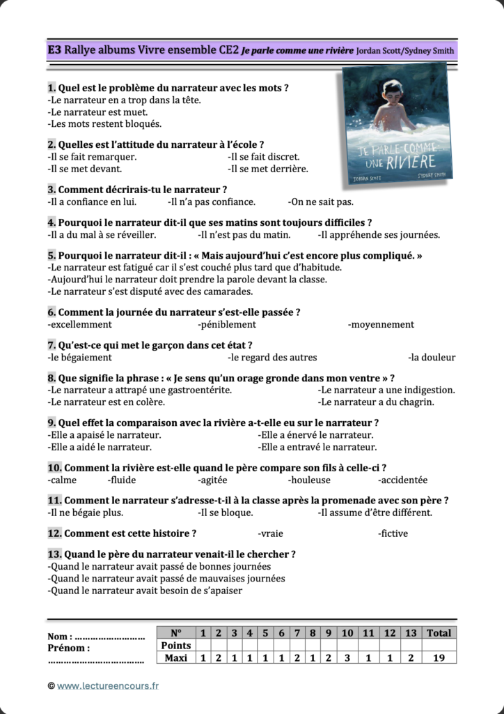 Questionnaire je parle comme une rivière