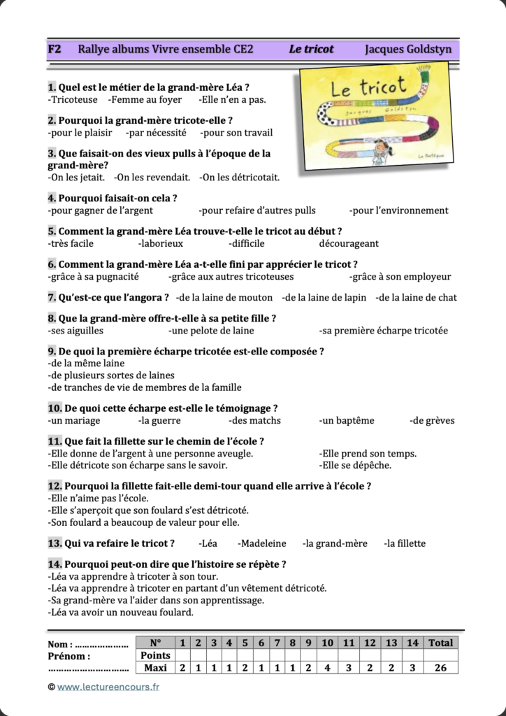 Questionnaire Le tricot
