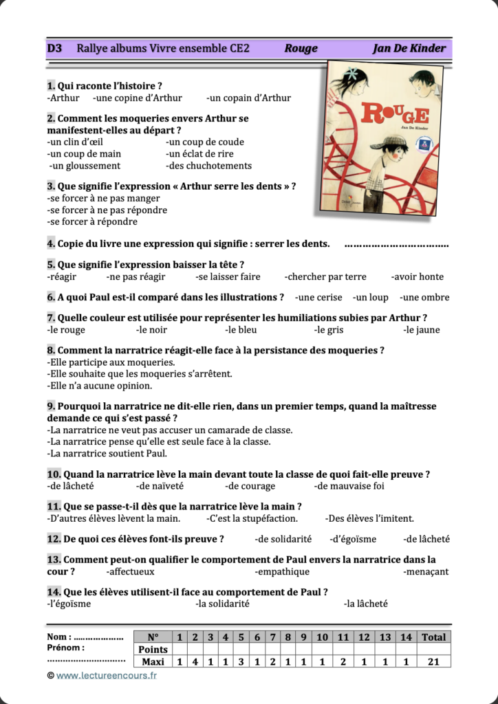 Questionnaire Rouge