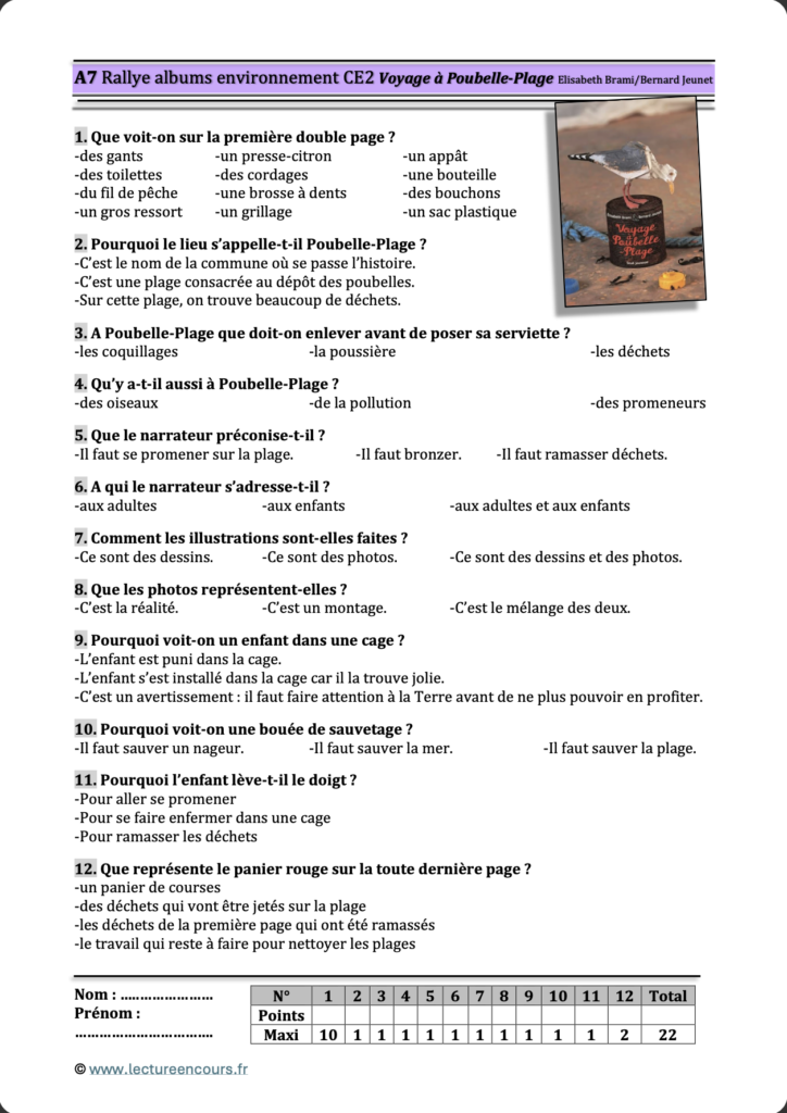 Questionnaire Voyage à Poubelle-Plage