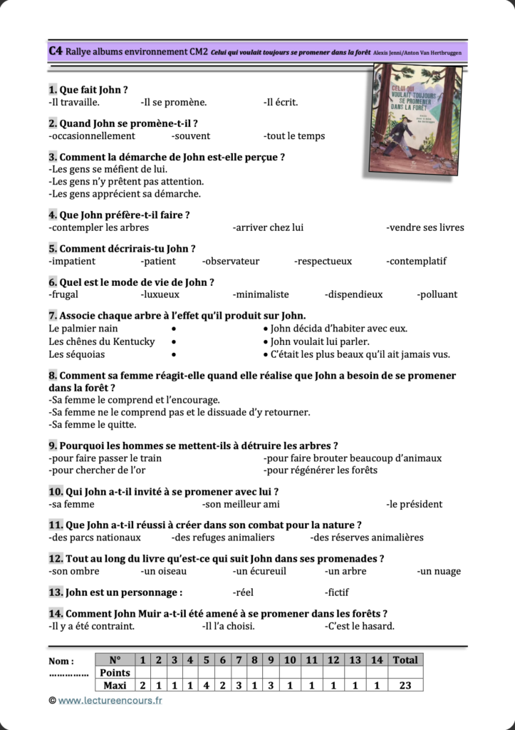 Questionnaire Celui qui voulait toujours se promener dans la forêt