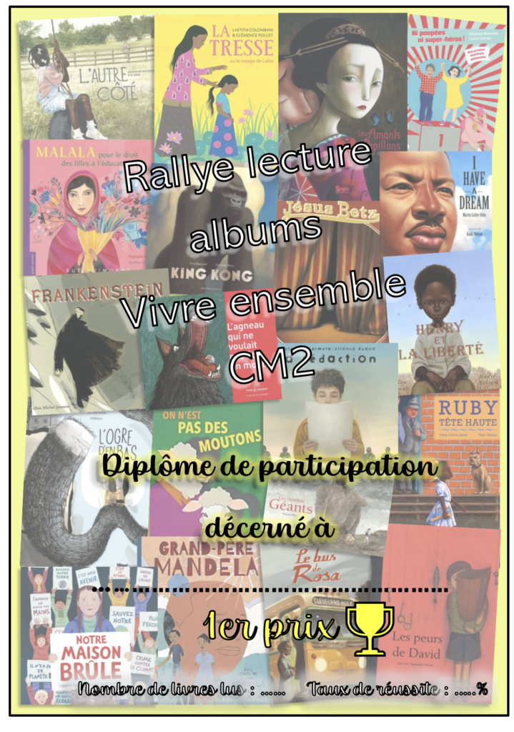 Diplômes rallye albums Vivre ensemble CM2