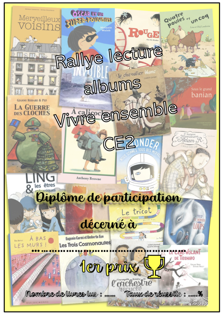 Diplômes rallye albums Vivre ensemble CE2