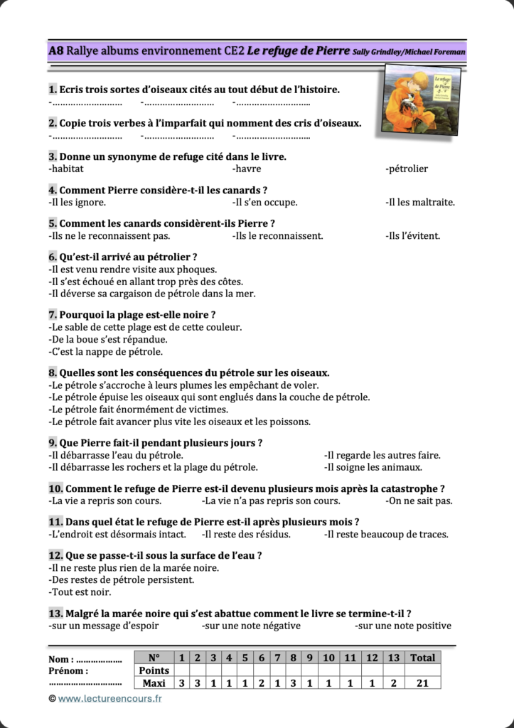 Questionnaire Le refuge de Pierre