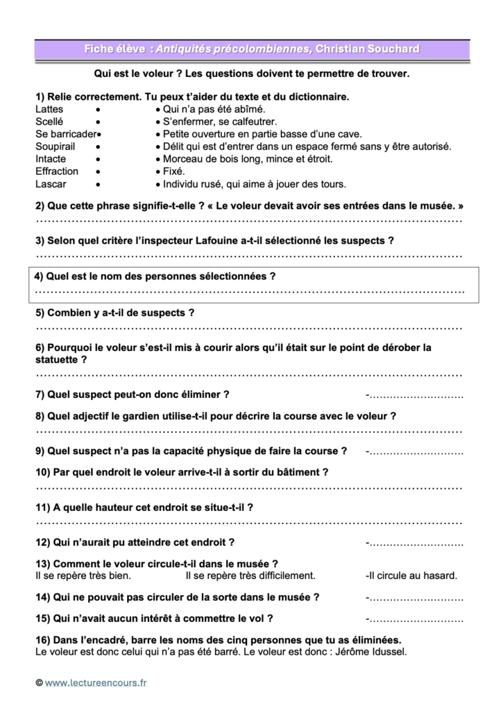Questionnaire Antiquités précolombiennes